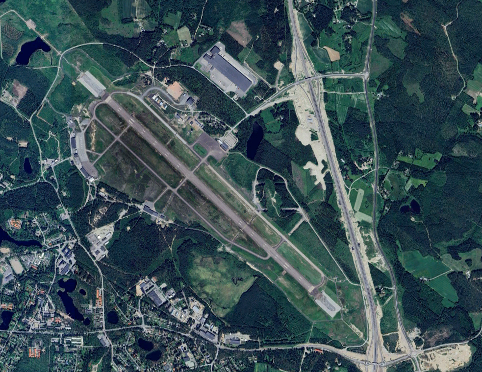 A view of the base and the specially-built highway runway next to it. <em>Google Earth</em>