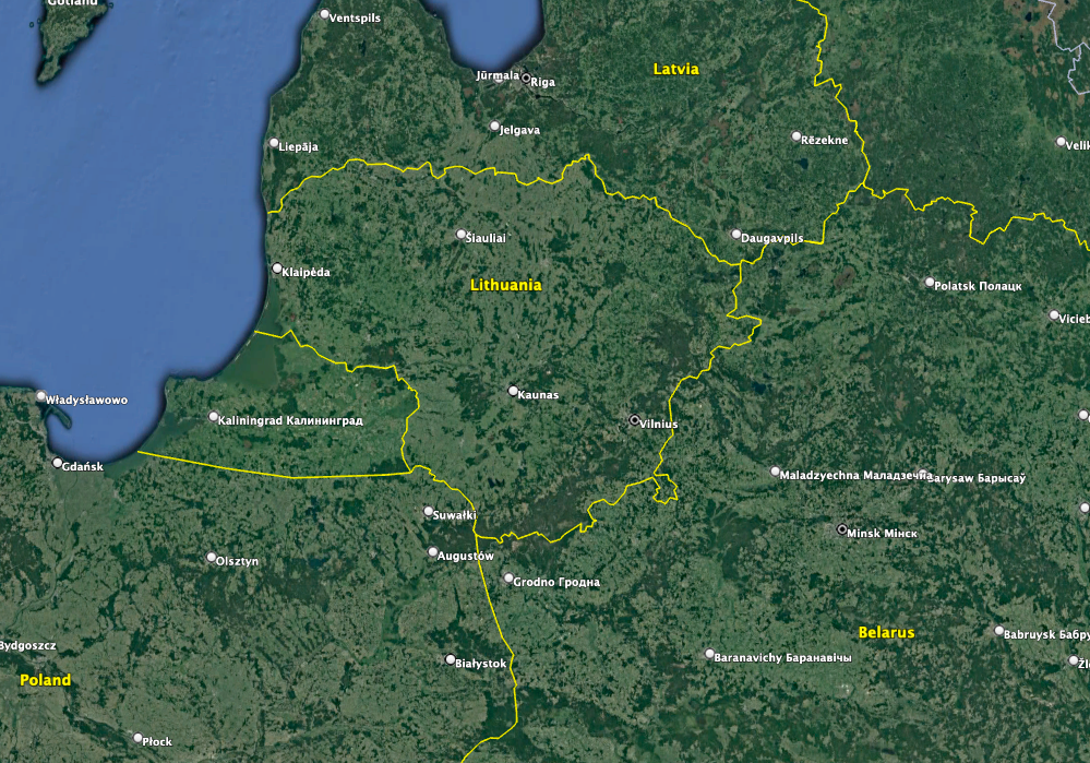 The presence of Wagner forces in Belarus has sparked concerns in Poland, Latvia and Lithuania. (Google Earth image)