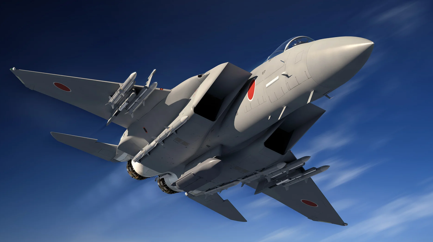 Concept art released by Boeing showing an upgraded Japanese F-15J carrying a large missile on its centerline station. Japan has decided to arm its upgraded F-15s with the JASSM. <em>Boeing</em>