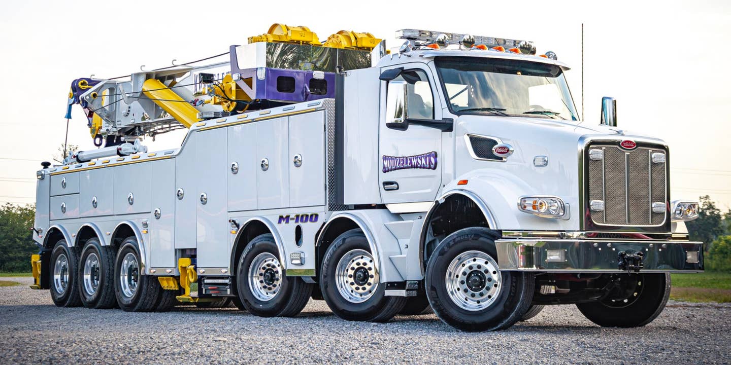 Monstrous Tri-Steer Peterbilt Truck Is a 100-Ton Wrecker for Those Big Jobs