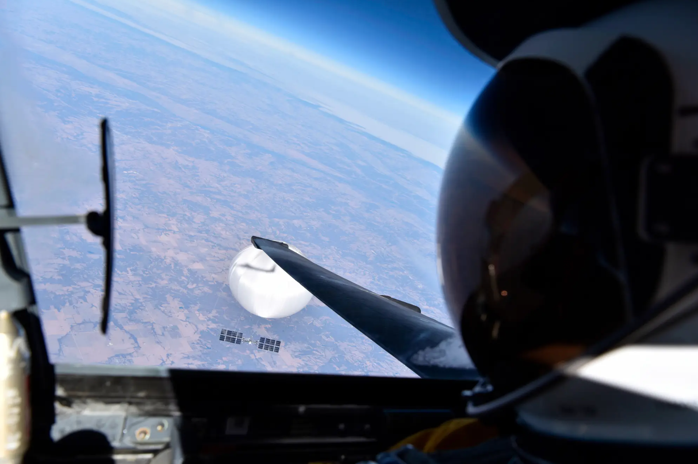 A U.S. Air Force U-2S pilot looks down at the Chinese surveillance balloon as it hovers over the Central Continental United States, February 3, 2023.&nbsp;<em>U.S. Department of Defense</em>