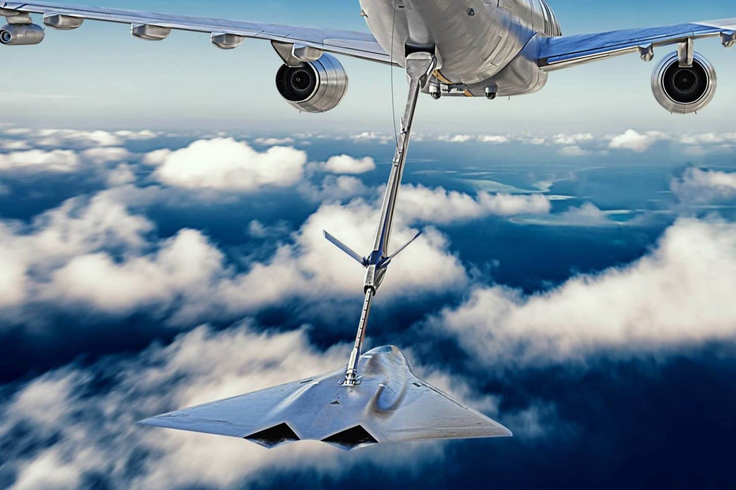 Depiction of an NGAD-like manned tactical jet being refueled. (Lockheed Martin)