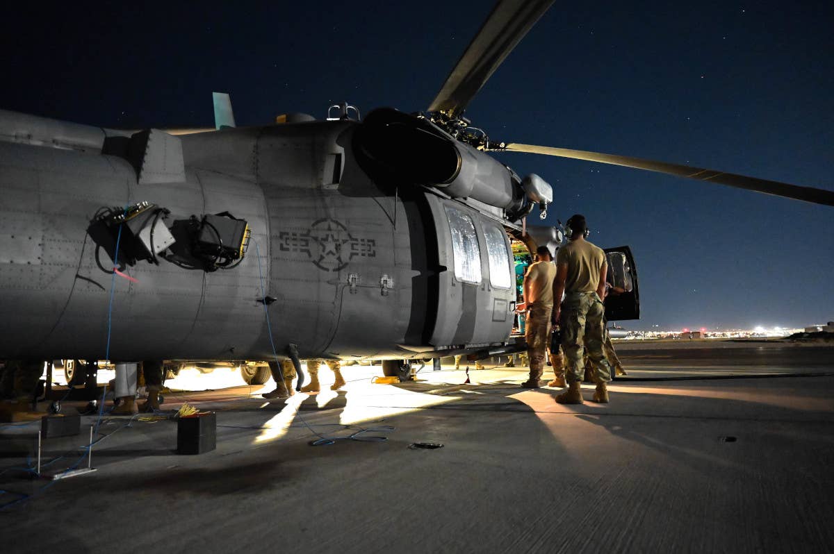 An HH-60G Pavehawk rescue helicopter taking part in Red Flag 23-3. <em>USAF</em>