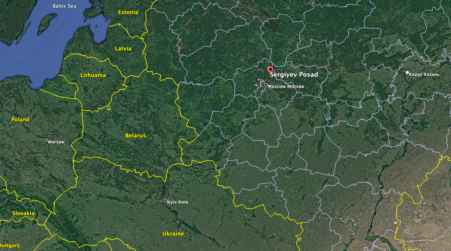 The location of the town of Sergiev Posad, scene of the blast. <em>Google Earth</em>
