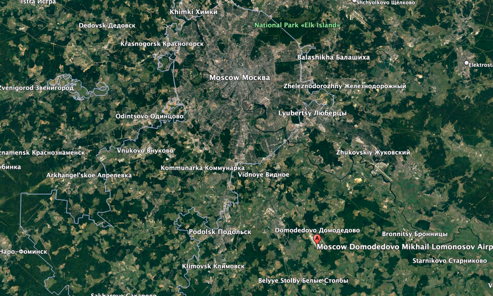 Airspace over the Vnukovo and Domodedovo airports in Russia was temporarily restricted Thursday. (Google Earth image)