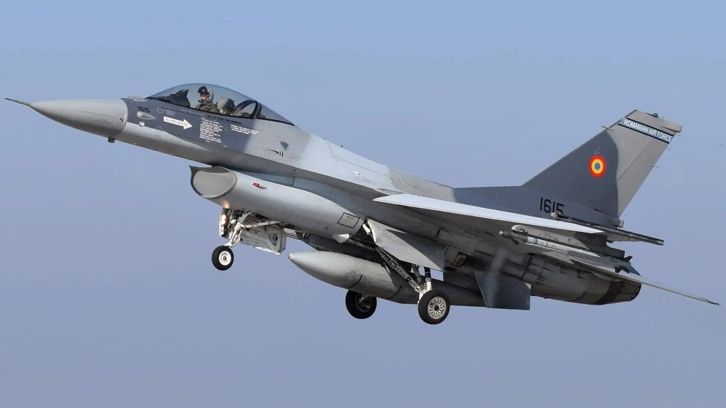 A Romanian Air Force F-16. Romania is another country that is part of the coalition of countries that have pledged to help train Ukraine's future Viper pilots. <em>USAF</em>