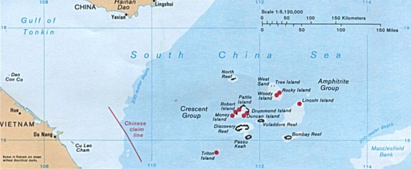 A map of the Paracel Islands. <em>CIA</em>