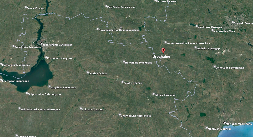 Het Oekraïense ministerie van Defensie zei dat zijn troepen vooruitgang hebben geboekt bij de opmars naar Urozhayne in de oblast Donetsk.  (Google Earth-afbeelding)