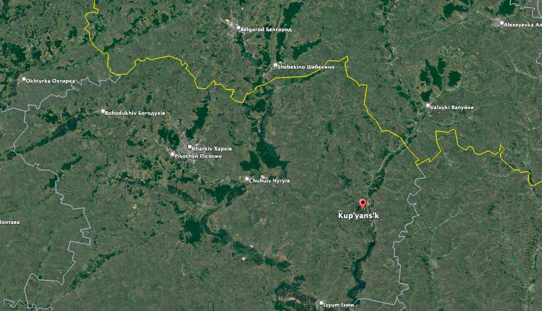 Oekraïne heeft reservetroepen naar Koepiansk gestuurd om daar een Russisch offensief af te slaan, zei een Oekraïense functionaris dinsdag.  (Google Earth-afbeelding)
