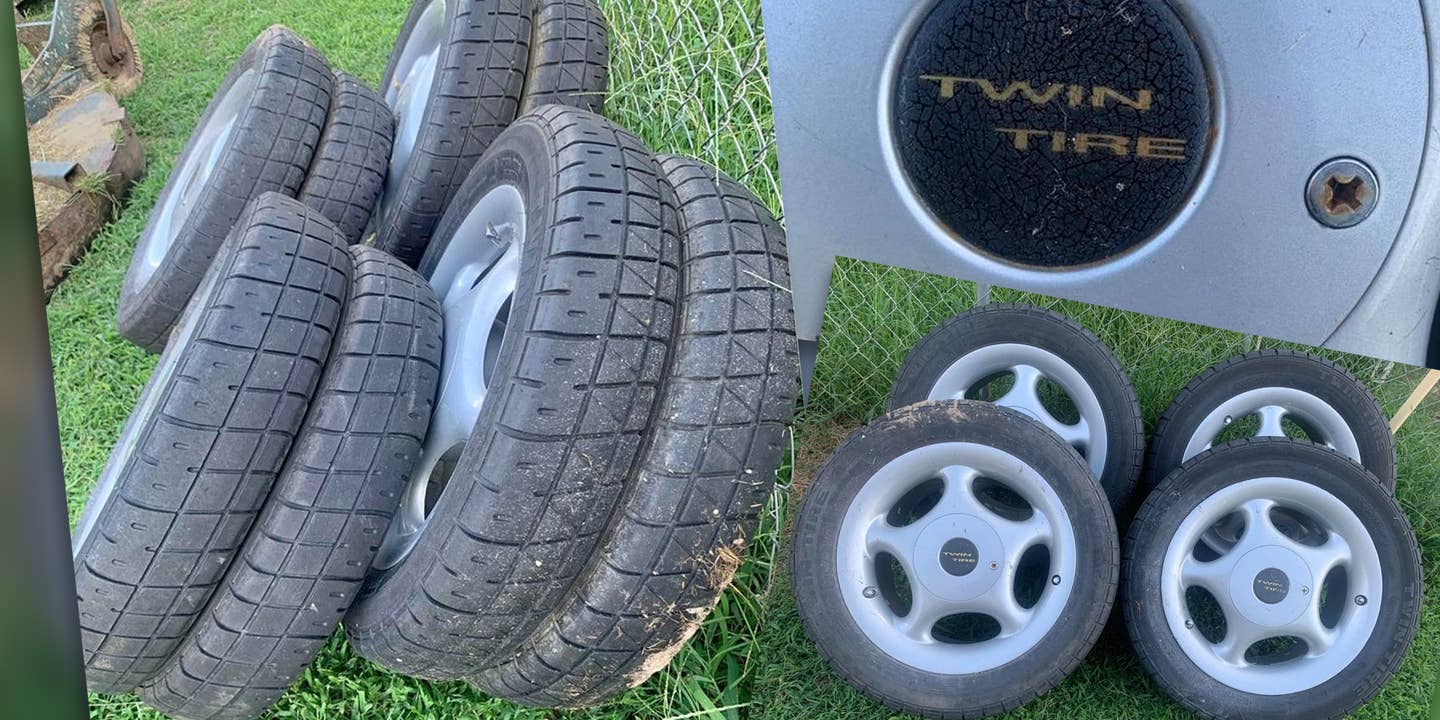 JJD Twin Tires for sale on Facebook. The side profile shows two tires mounted on a single wheel.