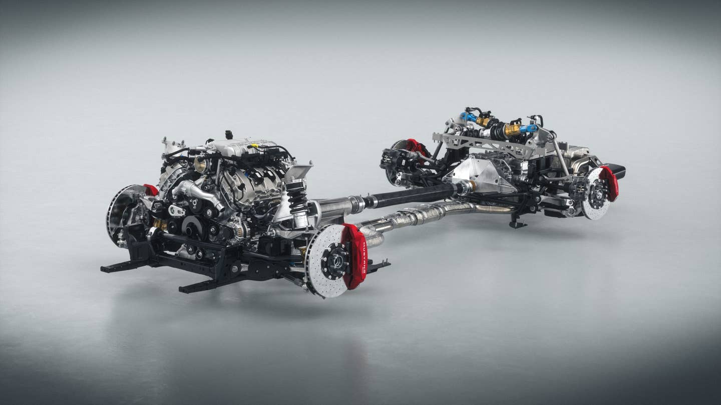 Details of the drivetrain and suspension of the Mustang GTD. <em>Ford</em>