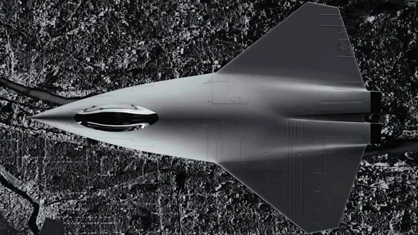 A rendering of a notional sixth-generation stealth combat jet. <em>Collins Aerospace</em>