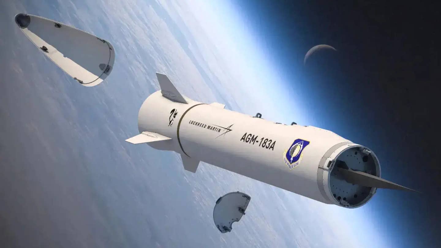 A rendering depicting an ARRW hypersonic missile's nose cone breaking away to reveal the unpowered boost-glide vehicle inside. <em>Lockheed Martin</em>