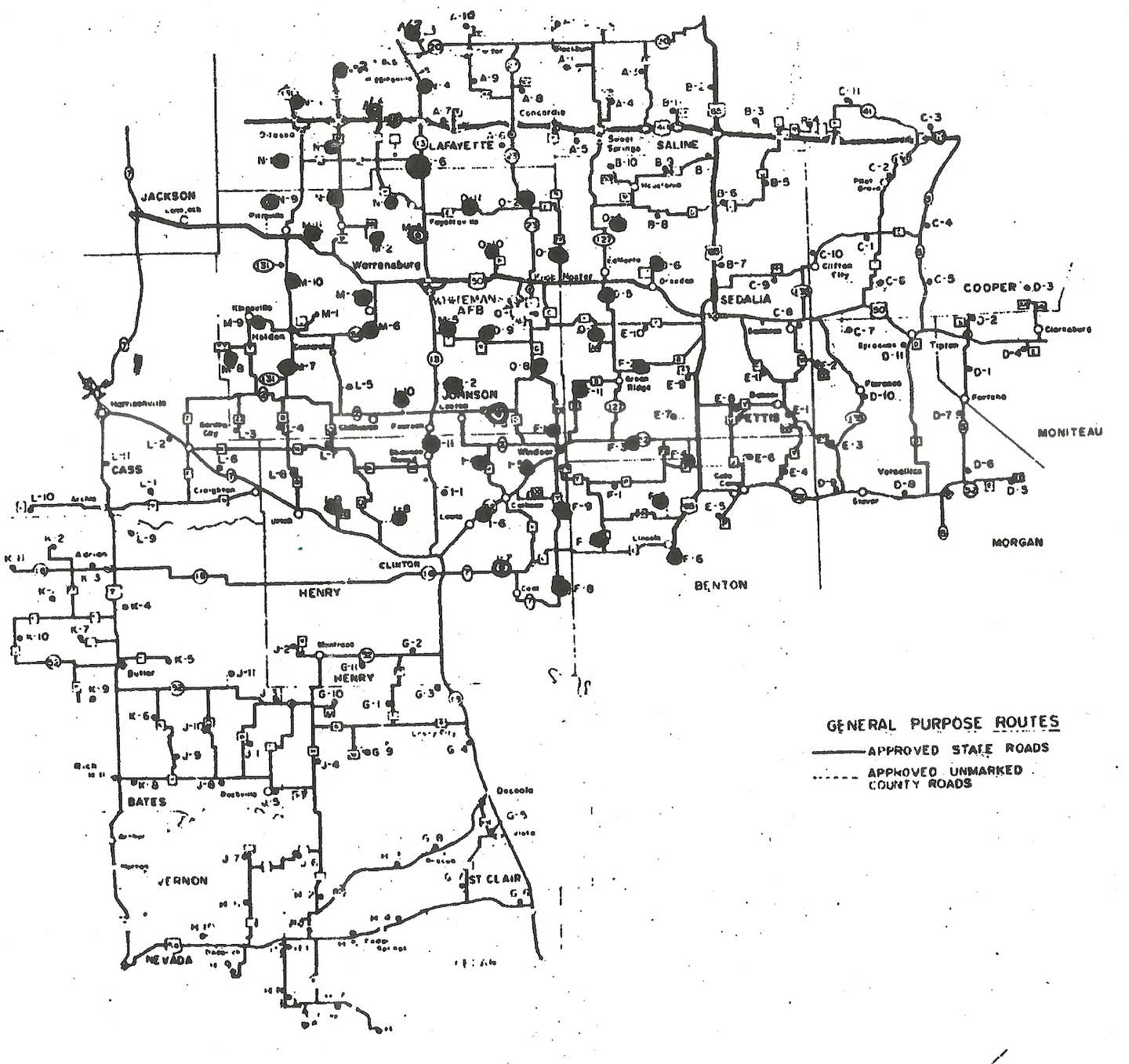 Location map of Emergency Rocket Communication System sorties at Whiteman AFB, Missouri, 1992. <em>351st Operations Group</em>