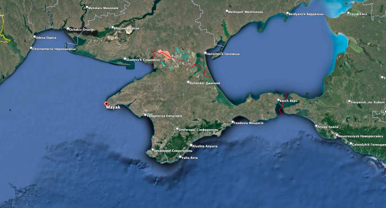 Mayak, located on Cape Tarkhankut in Crimea, is home to several Russian radar installations. (Google Earth image)
