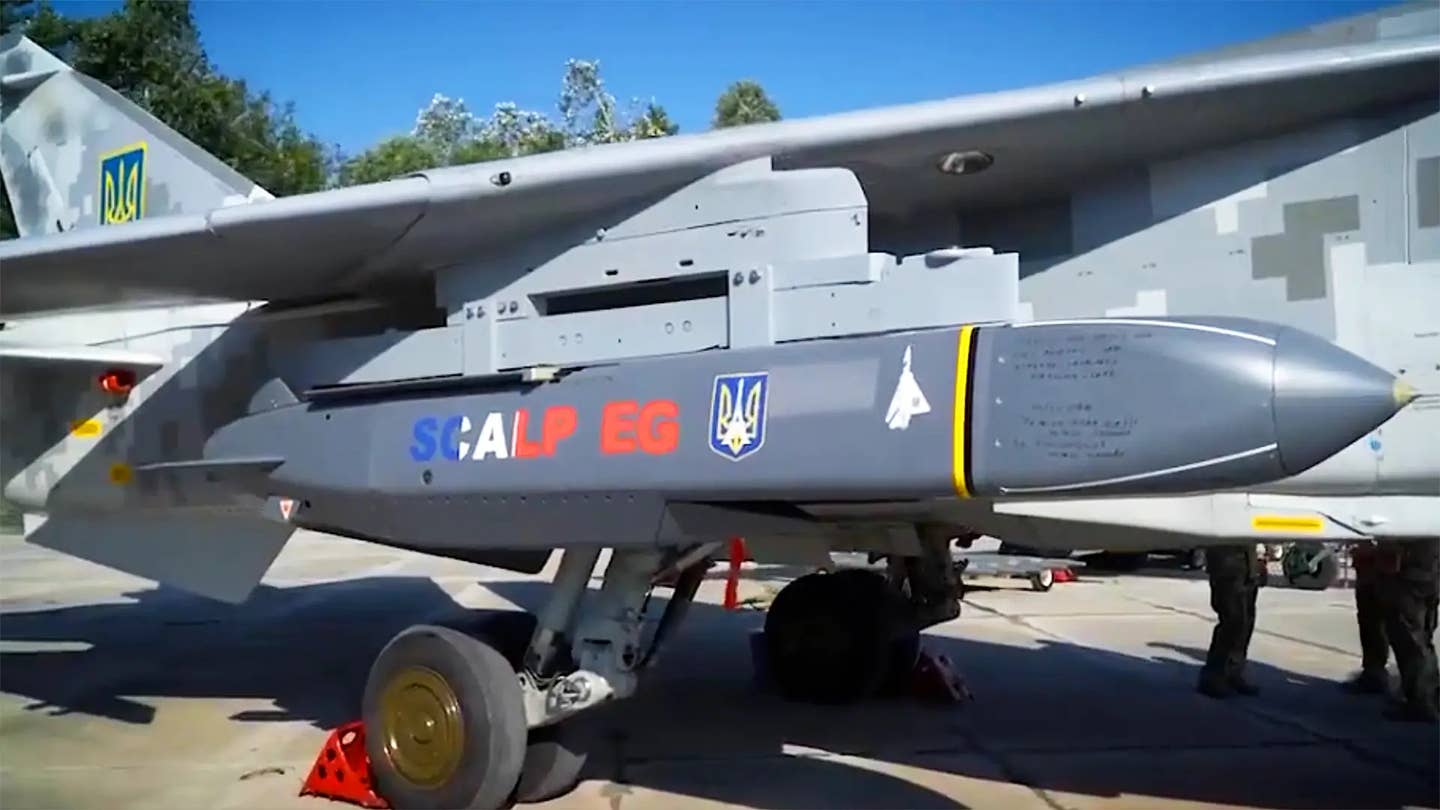 A Ukrainian Su-24 carrying a SCALP-EG cruise missile. <em>Ukrainian Ministry of Defense</em>