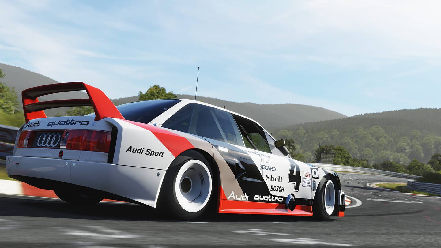 Audi race car drives on the Nürburgring Nordschleife in Forza Motorsport 5.