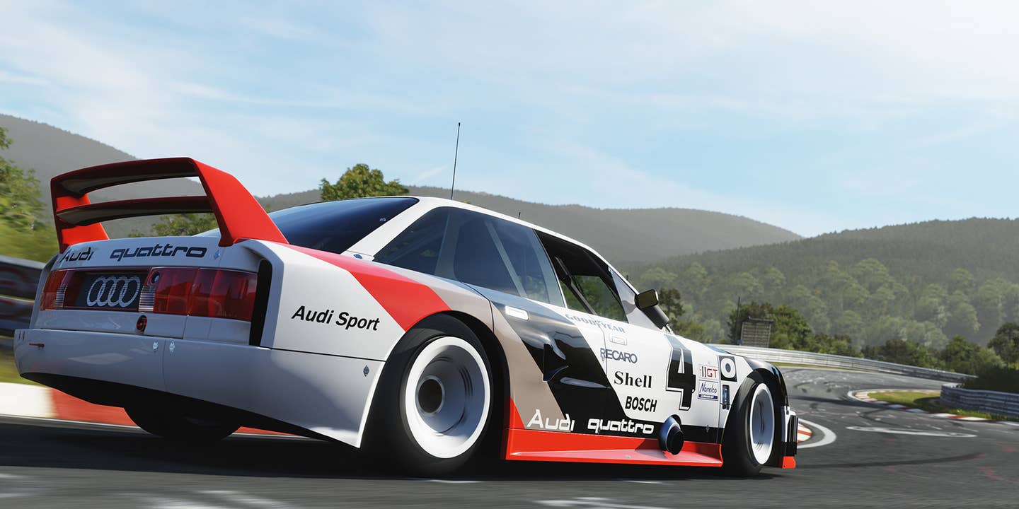 Audi race car drives on the Nürburgring Nordschleife in Forza Motorsport 5.