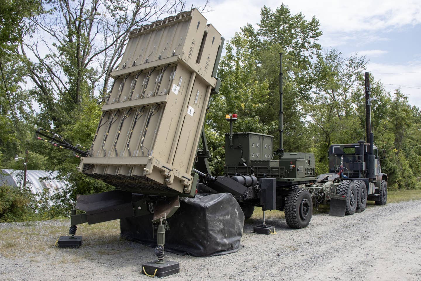 A Marine Corps MRIC Expeditionary Launcher. A total of 10 Tamir missile canisters are seen here loaded on the launcher, which can hold up to 20 at a time. USMC