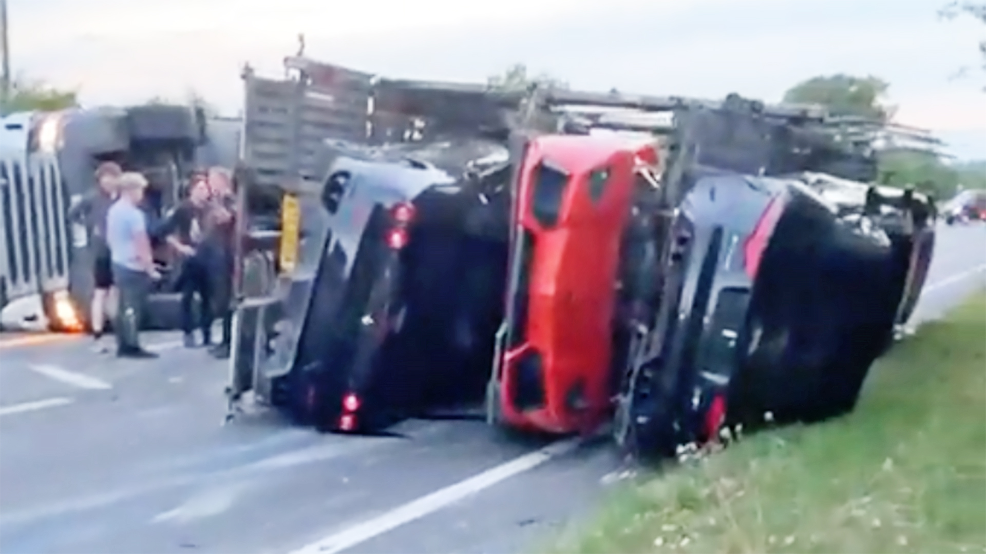 Wrecked Supercar Carrier Spills Lamborghini, Ferrari, Audi R8, and More