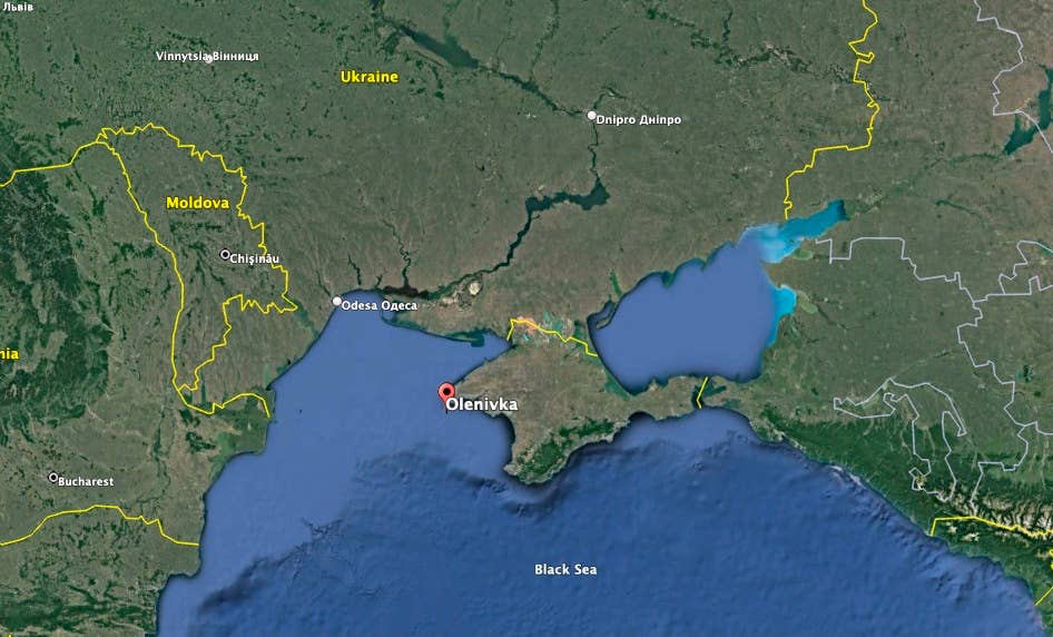 Olenivka, on Crimea's Cape Tarkhankut, is a strategic location. (Google Earth image)