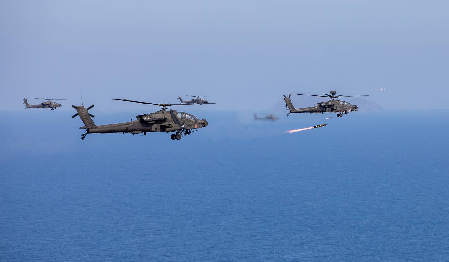 Apaches execute a formation live-fire drill in Greece. (US Army)