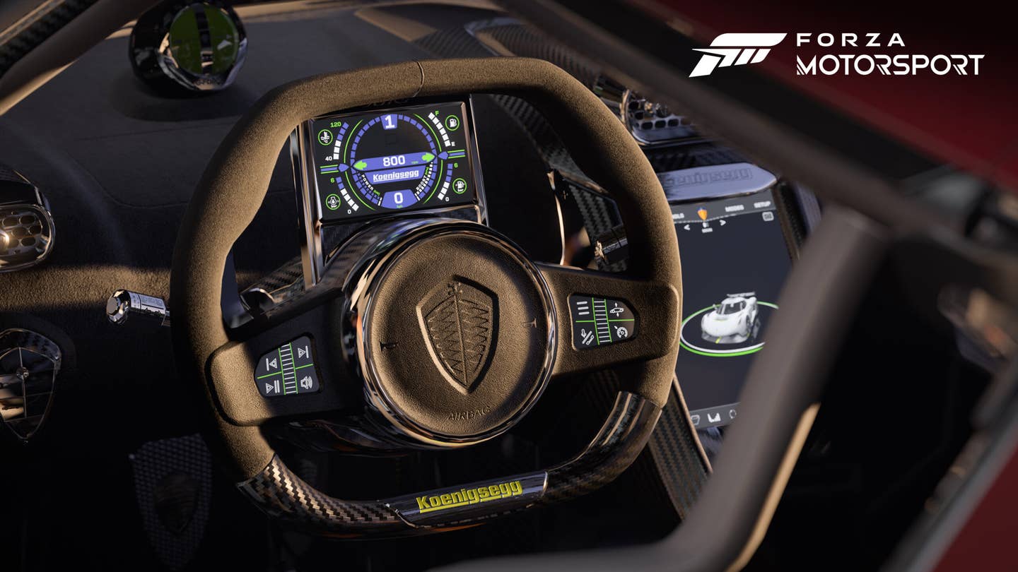 Interior of a Koenigsegg in a Forza Motorsport press image.
