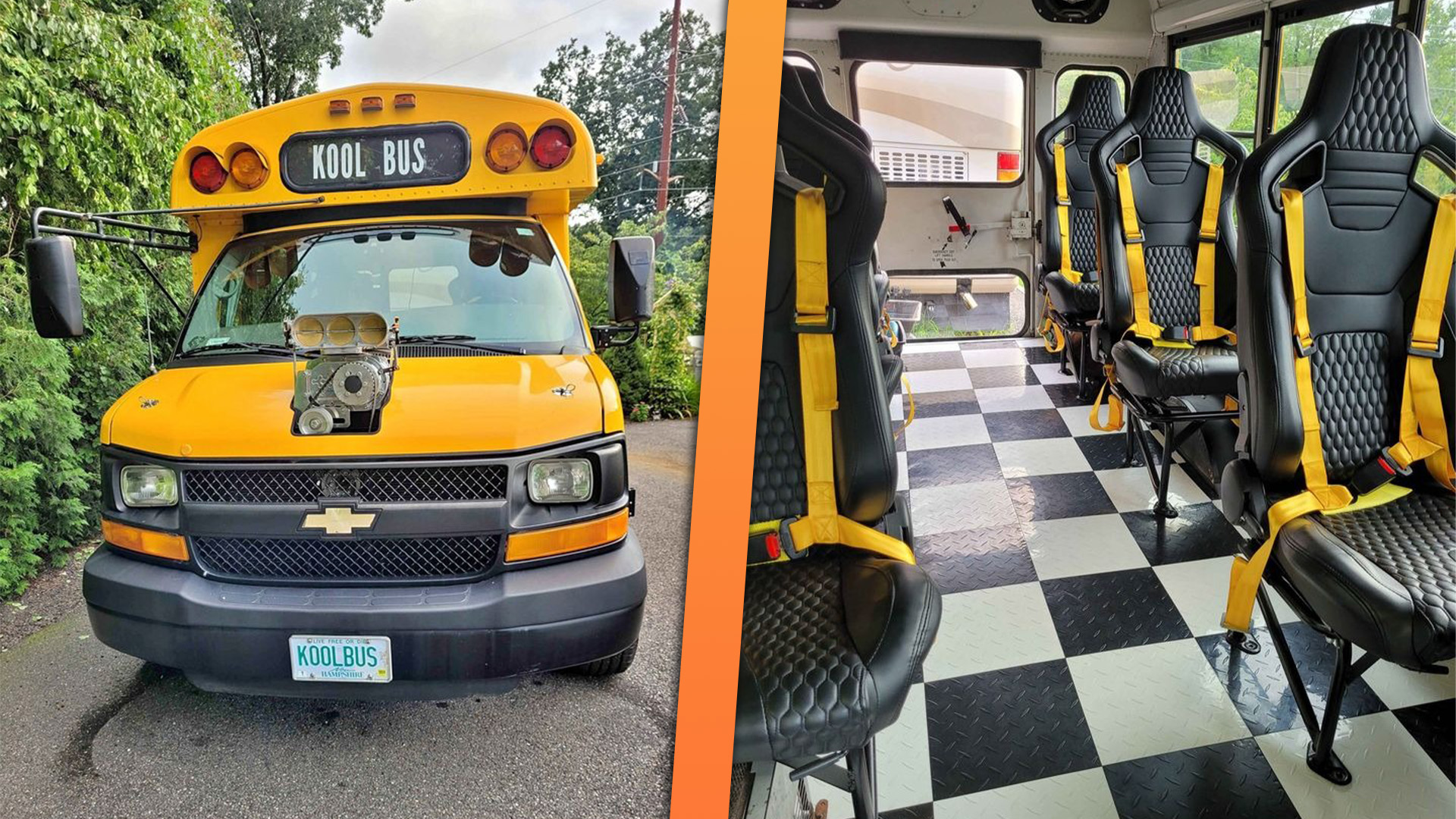 Hot Rod Chevy Bus With a Blower and Seven Racing Seats Makes Back to School Fun