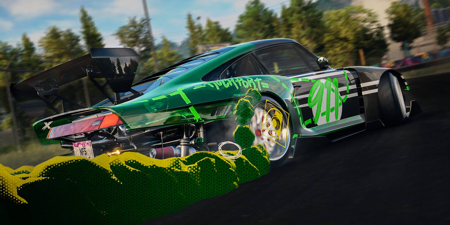 Image of modified Porsche drifting in Need for Speed Unbound.