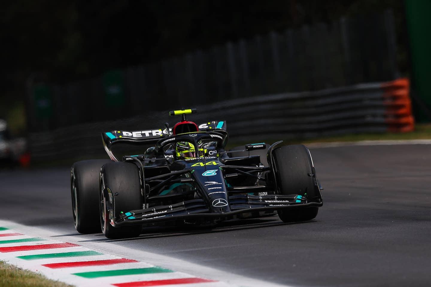 Lewis Hamilton driving his Mercedes-AMG F1 W14 at the 2023 Italian Grand Prix
