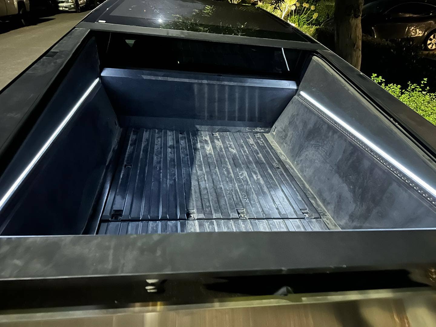 Image of the pre-production Tesla Cybertruck's bed