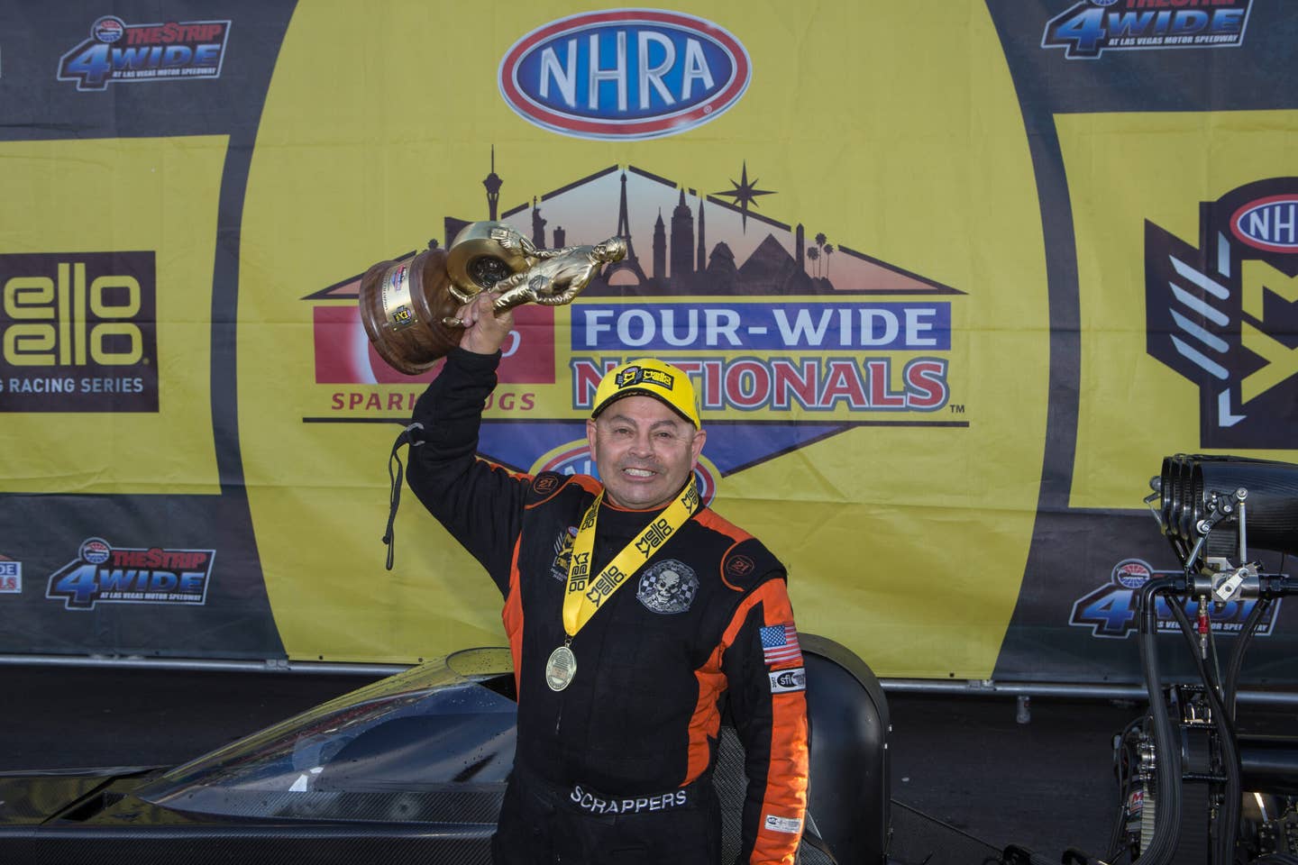 Mike Salinas after winning in the 2019 Four-Wide Nationals. <em>Getty</em>