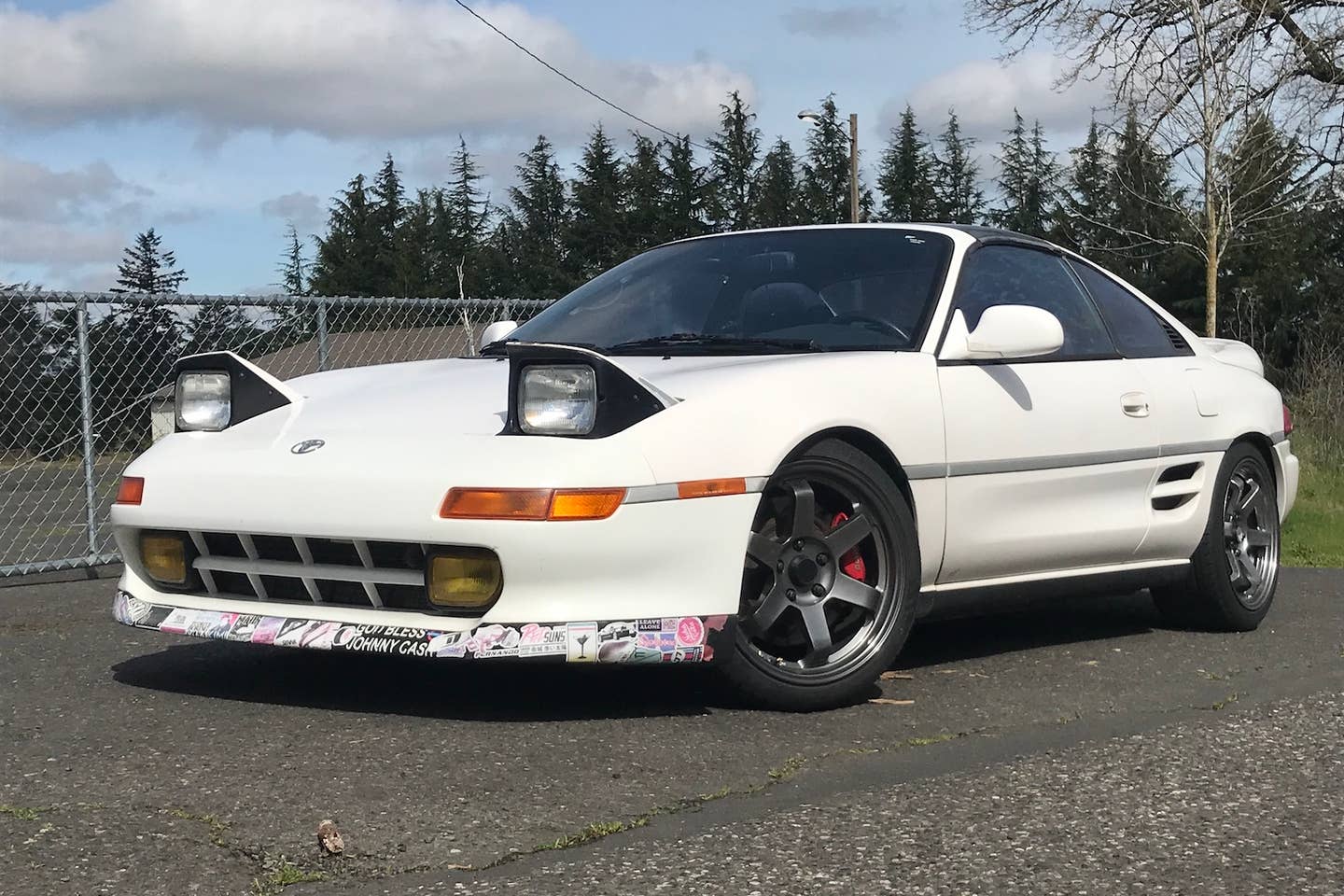 1991 Toyota MR2 Turbo in white, viewed from the front three-quarter angle
