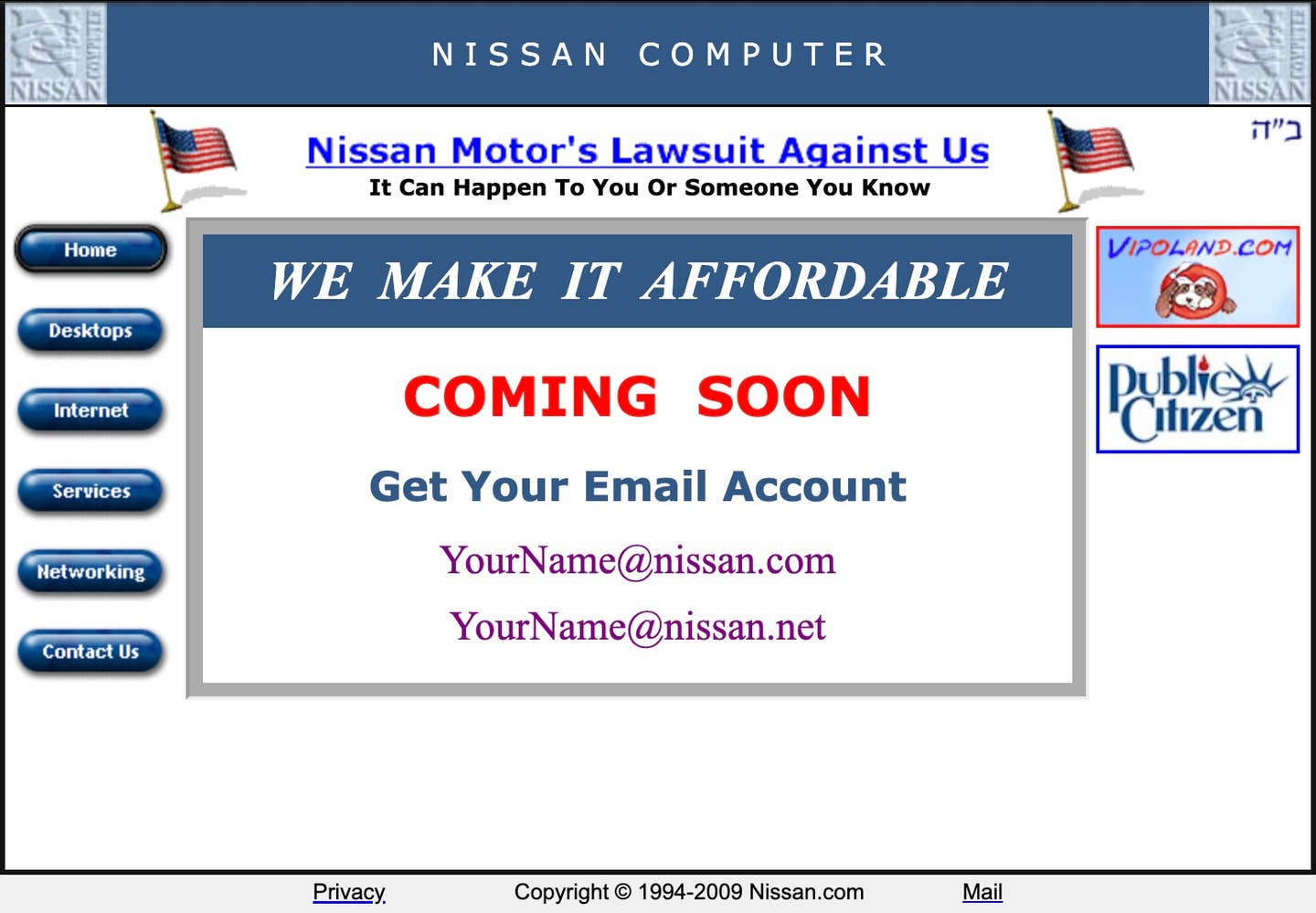 Domovská stránka Nissan.com přibližně 21. prosince 2009