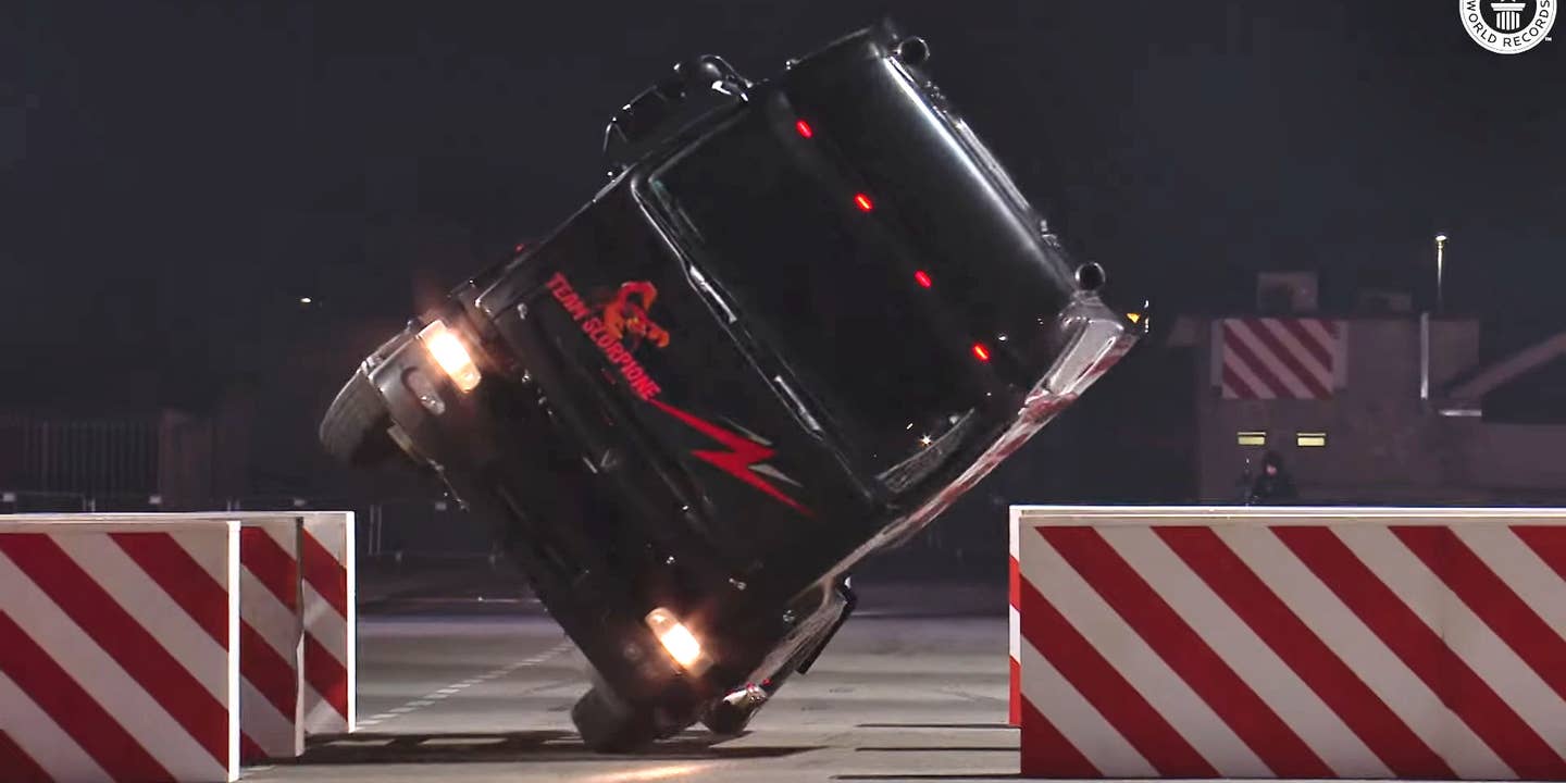 Watch a Semi-Truck Defy Physics, Set a World Record for Two-Wheeled Driving