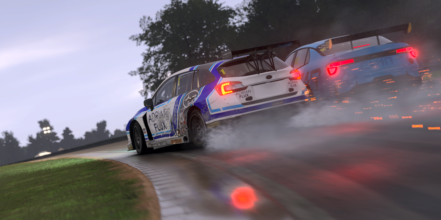 Photo Mode capture from Forza Motorsport of a Subaru Levirg touring car at Virginia International Raceway.