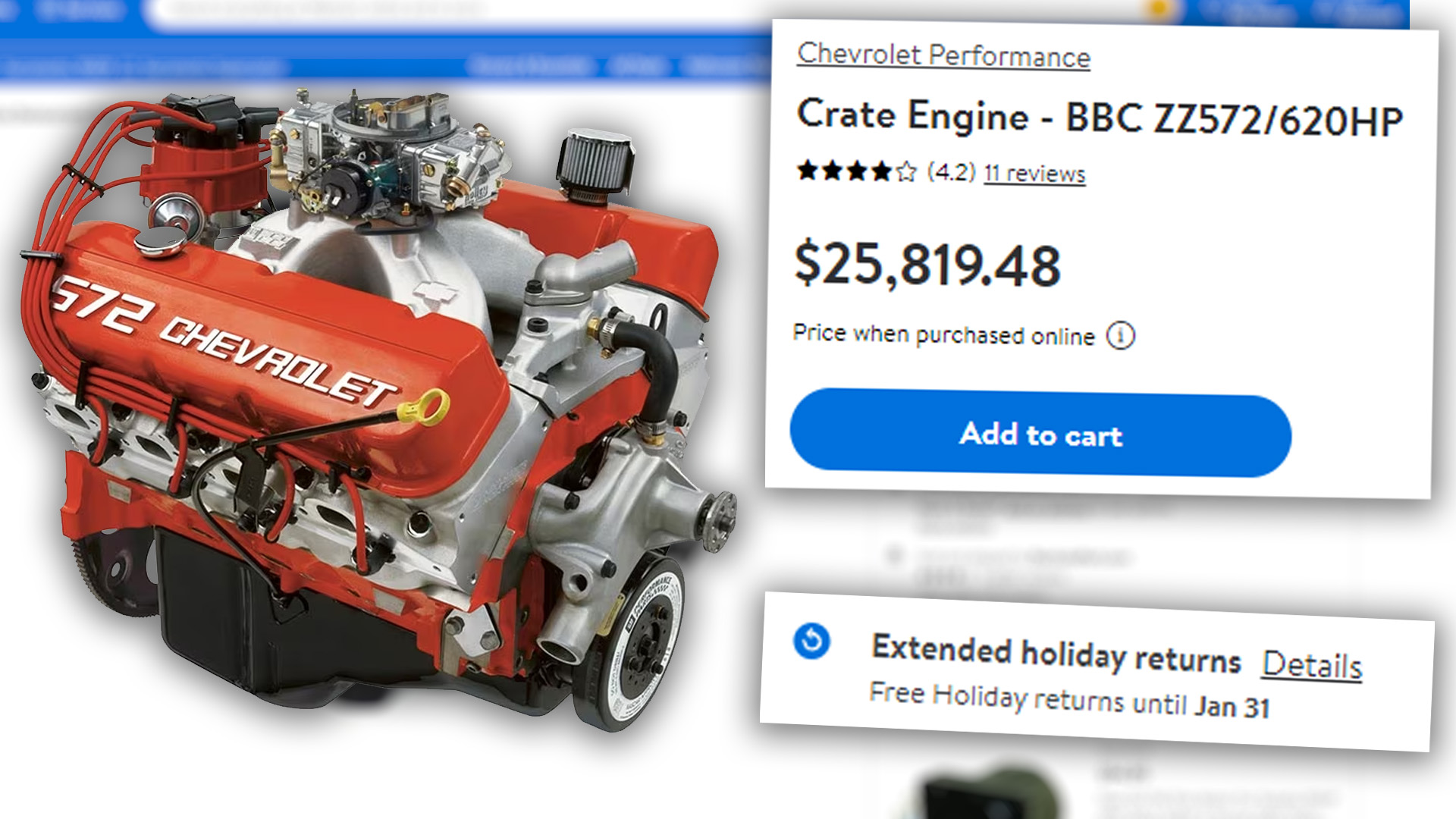 You Can Buy a Chevy Big-Block V8 Crate Engine From Walmart—With Free Returns