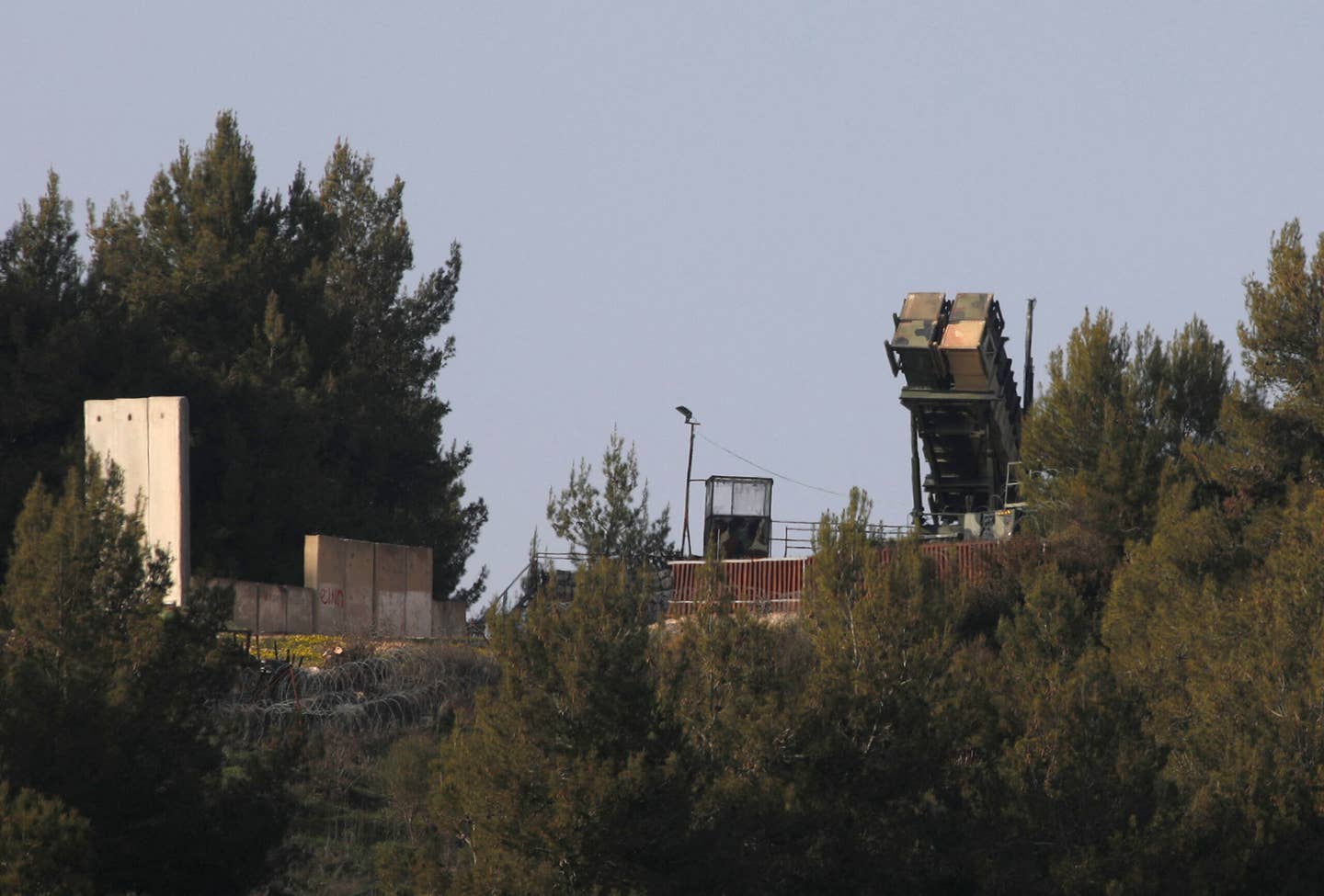 A Patriot surface-to-air missile battery near the border with Lebanon in northern Israel on February 18, 2022. <em>Photo by JALAA MAREY/AFP via Getty Images</em>