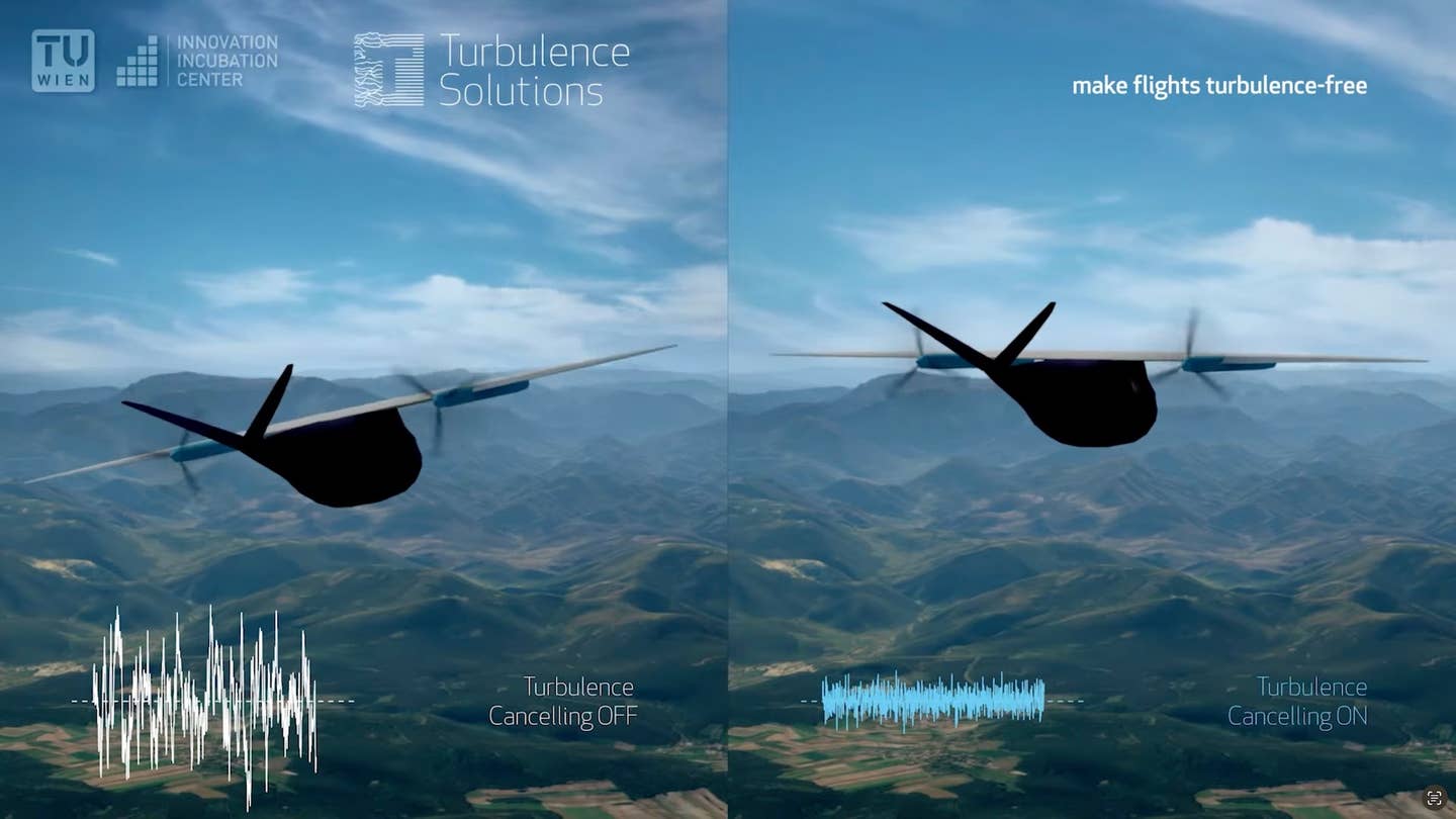 Two rendered aircraft, one experiencing turbulence, another shrugging it off