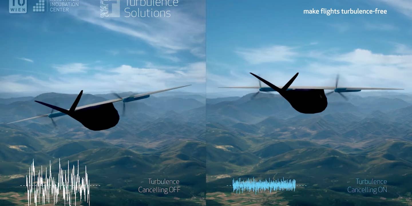 Two rendered aircraft, one experiencing turbulence, another shrugging it off