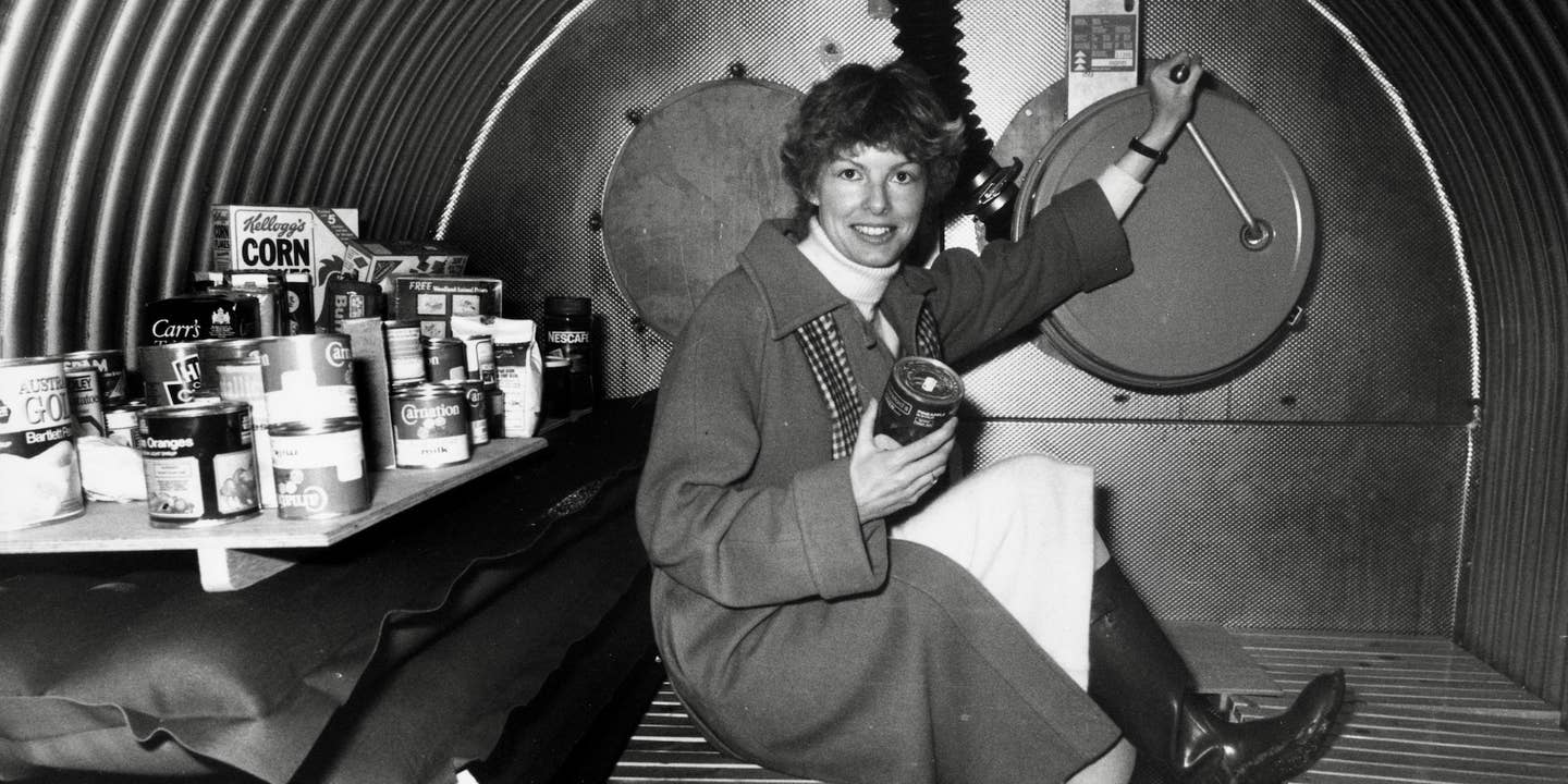 23rd January 1981: A woman in one of the government approved nuclear shelters in York. (Photo by Ian Tyas/Keystone/Getty Images)