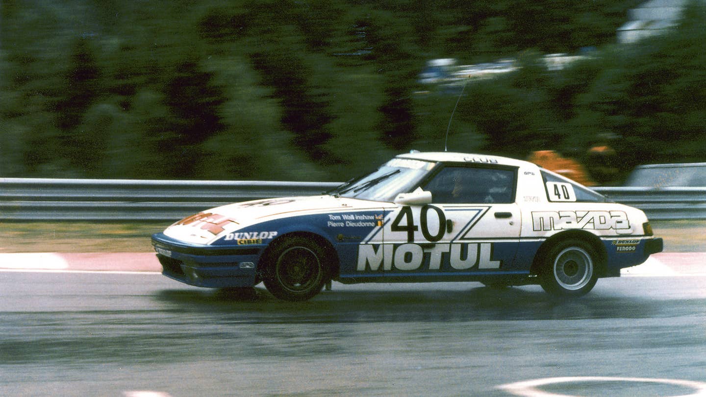 The FB Mazda RX-7 that won the 1981 24 Hours of Spa-Francorchamps seen competing.