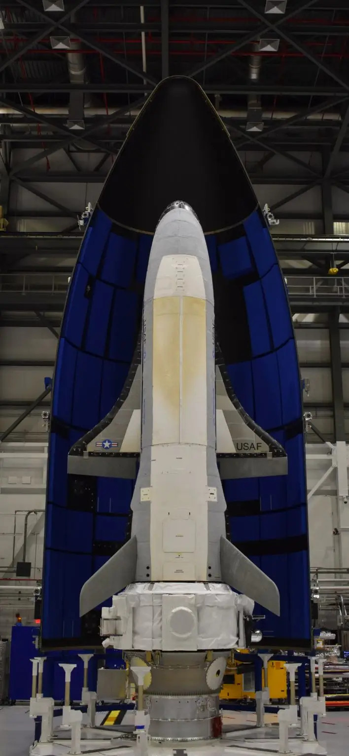 One of the two X-37Bs with a payload adapted fitted to its rear end, seen here ahead of a record-setting mission that began in 2020 and ended in 2022. <em>U.S. Space Force</em>
