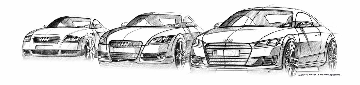 Audi TT – tři generace.  Návrhová skica.