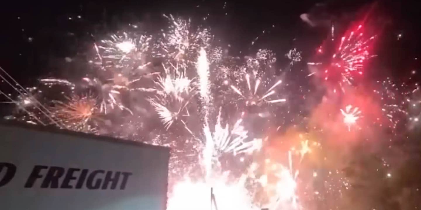 Semi Hits Pickup Carrying $100,000 in Fireworks, Hour-Long Show Ensues