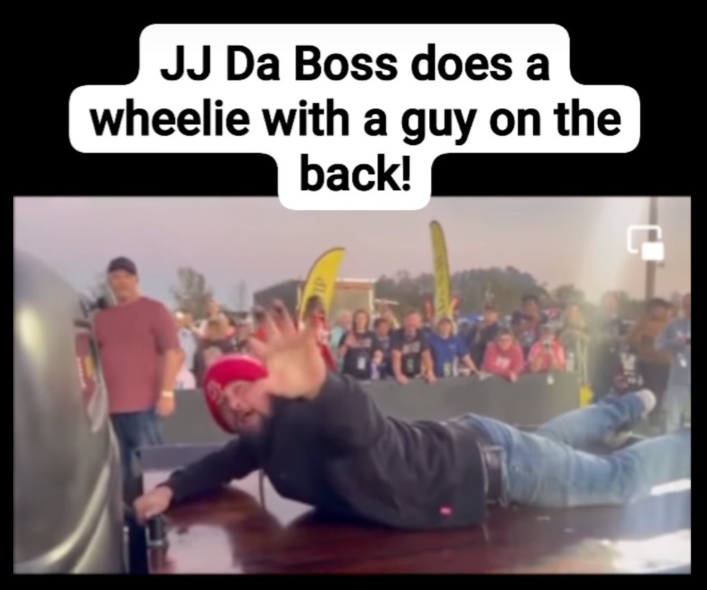 This guy rode in the bed of a tow truck while passing.  It turned into chaos