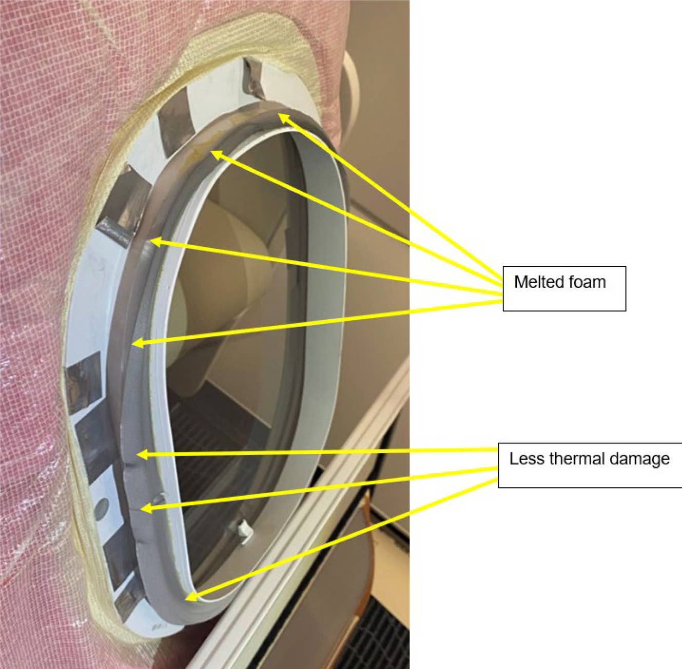 Labeled damage to the window assembly