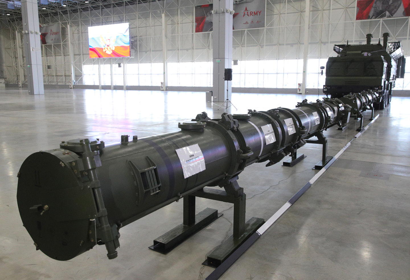 The launch canisters for the 9M729 missile and their associated TEL.&nbsp;<em>Sergei Bobylev/TASS</em>