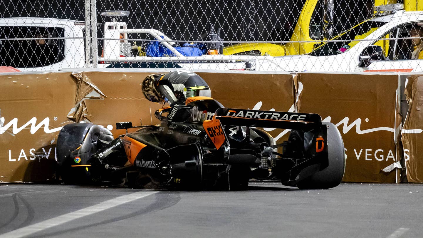 <em>Lando Norris' crashed McLaren</em> | <em>Getty</em>