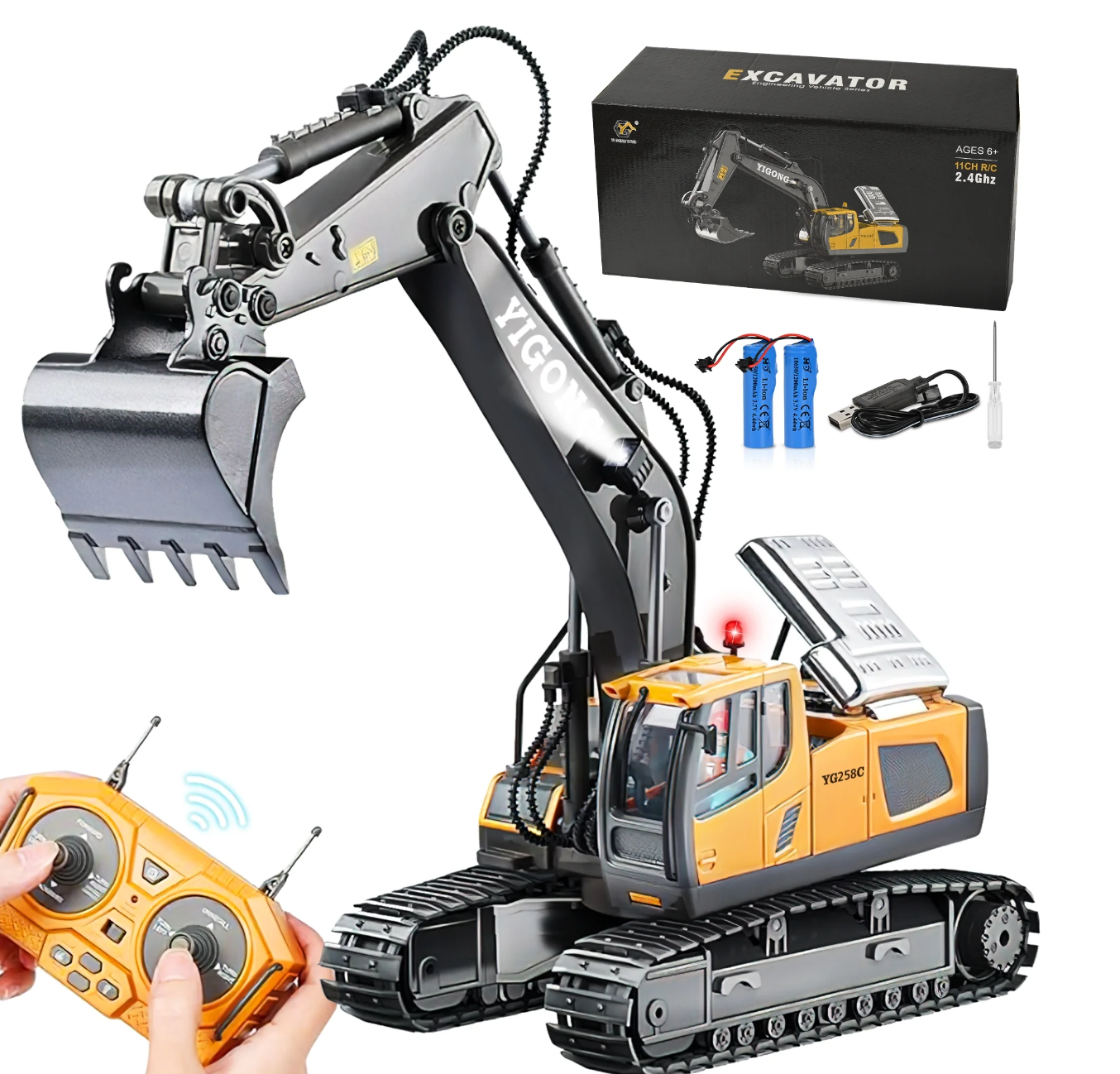 Remote Control Excavator,RC Excavator Toys,11 Channel Rechargeable Construction Vehicle Toys with Lights Sounds ($43.99)